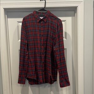 Mens Calvin Klein Red and Blue Plaid Button Down Shirt L